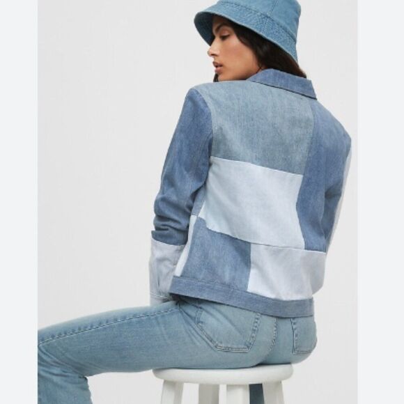 NWOT GAP 1969 Blue and Gray Patchwork Denim Jacket Patchwork Design Size Medium - Picture 3 of 10